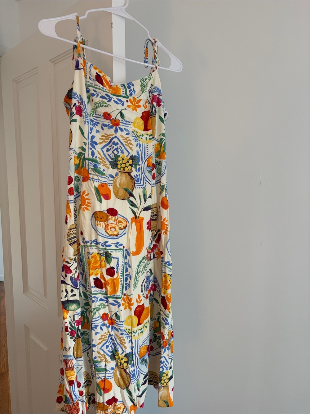 Le Lis Cream Midi Dress with Multicolor Mediterranean Print